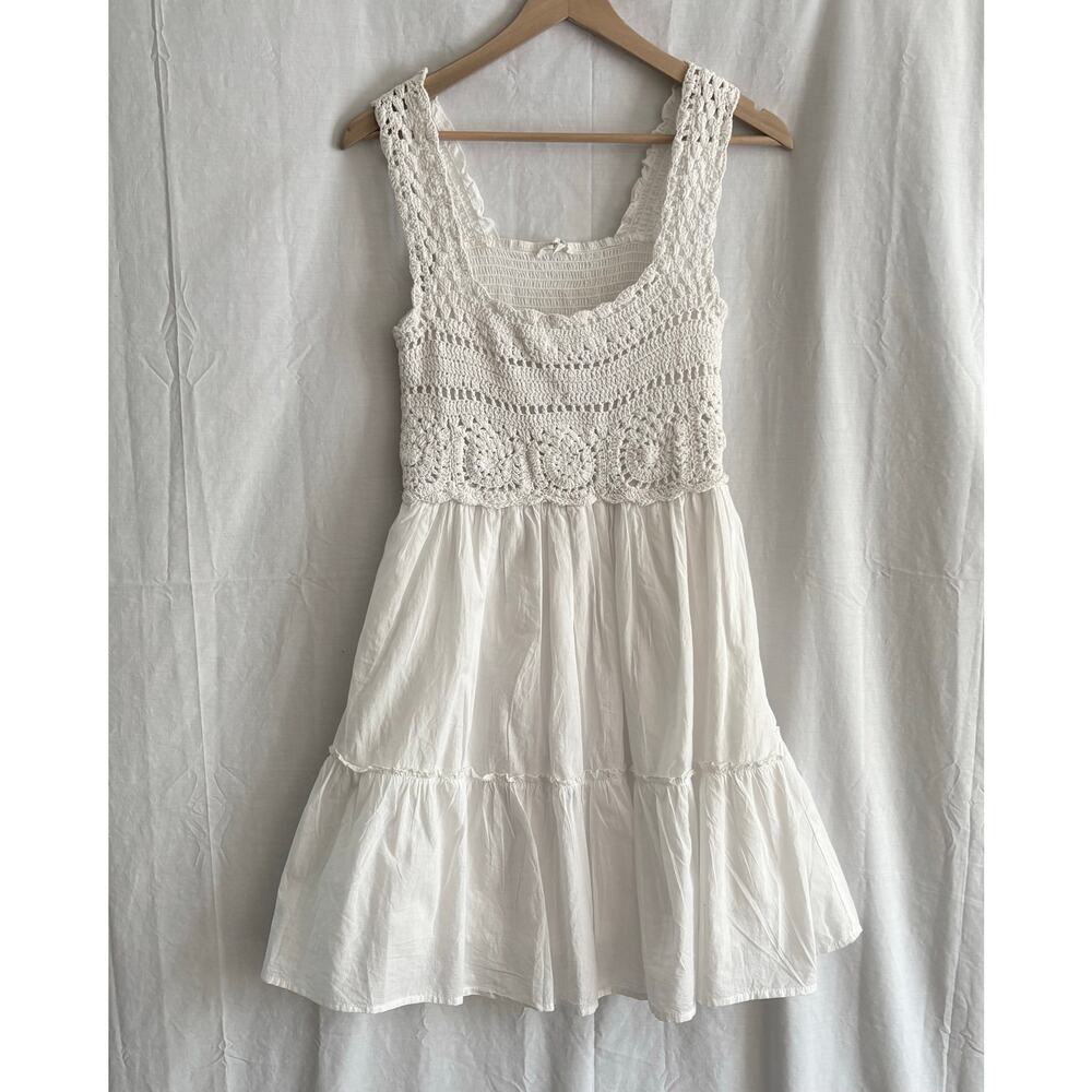 Kings Road Women's White Sleeveless Ruffle Dress M Coastal Cowgirl Crochet